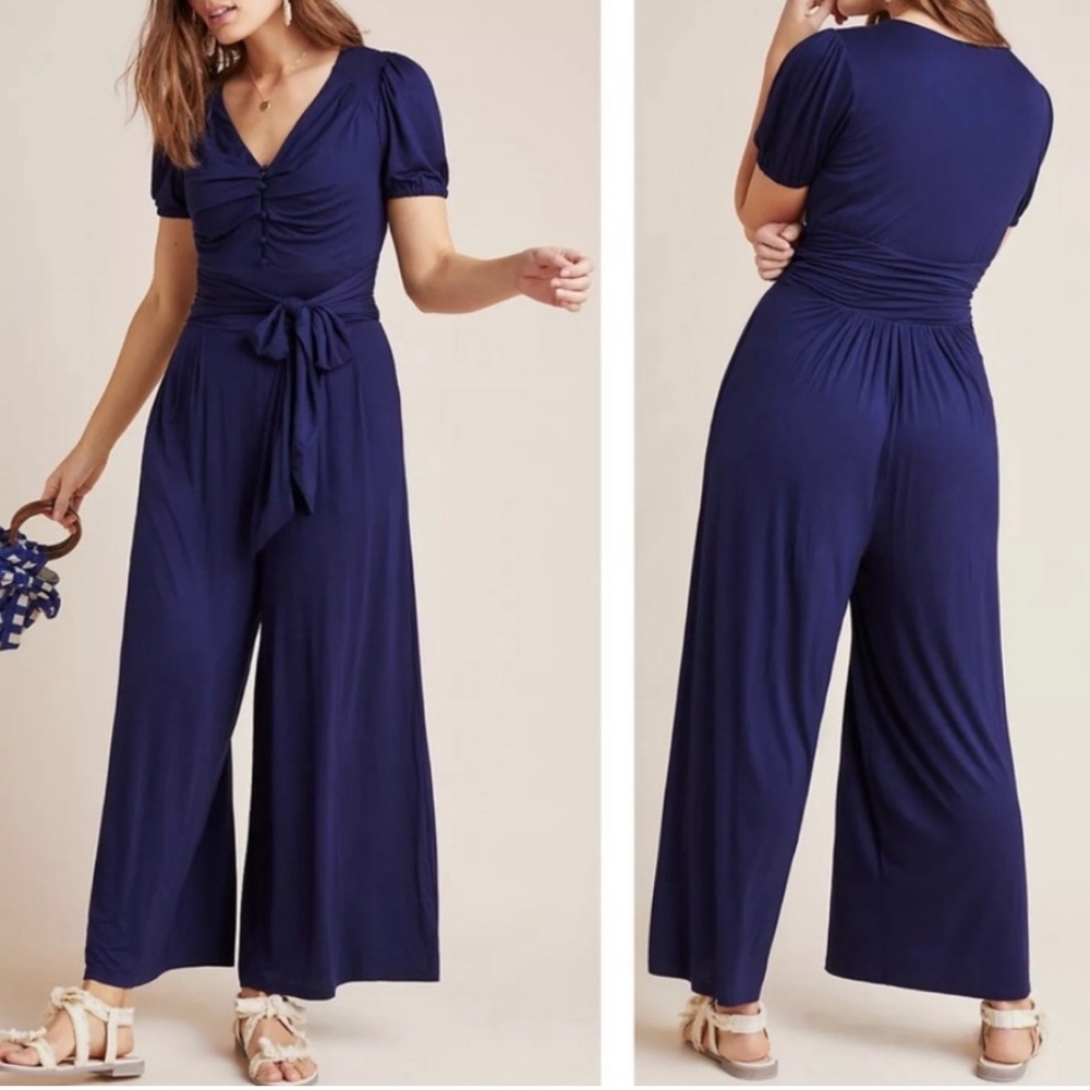 Maeve wide leg tie waist jumpsuit in navy
